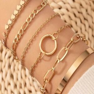 Fashion 6pcs Bracelet Set Women Gold Plated Chain Cuff Bangle Gifts New